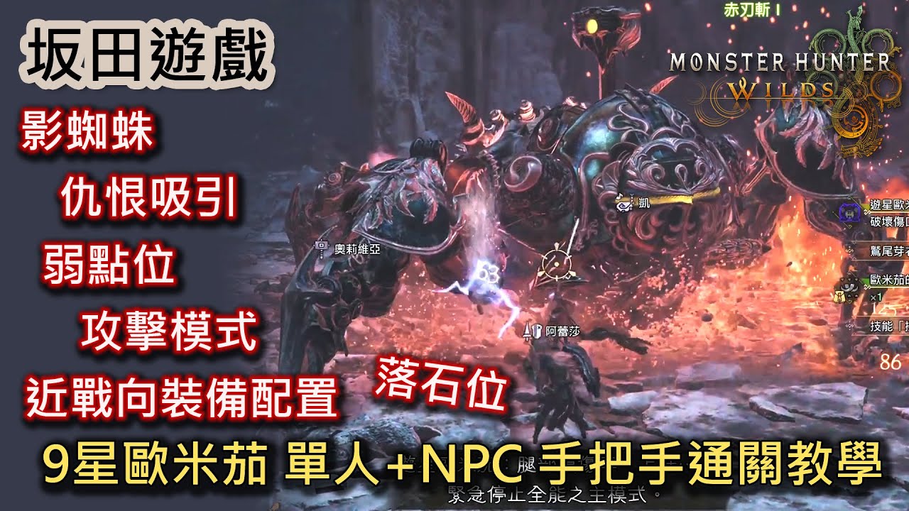魔物獵人 荒野 Monster Hunter Wilds 9星奧米伽 歐米茄 單人+NPC 手把手通關教學 近戰向裝備配置 攻擊模式 弱點位 仇恨吸引 落石位 影蜘蛛