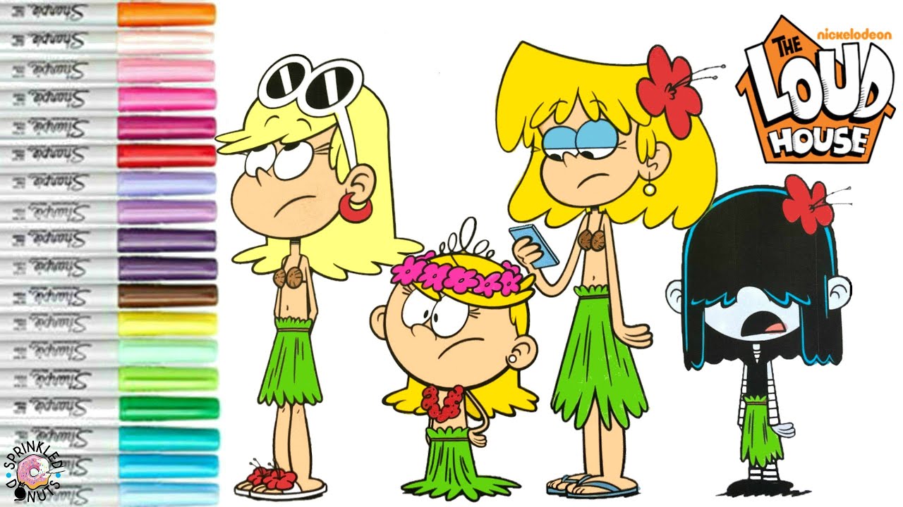 The Loud House Coloring Book Page Lori Loud Leni Loud Lola Loud Lucy Loud Hawaiian Dress