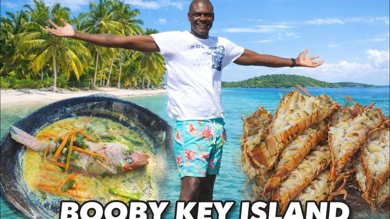Exploring Booby Key Island for the best tasting lobster  with coconut steam fish 