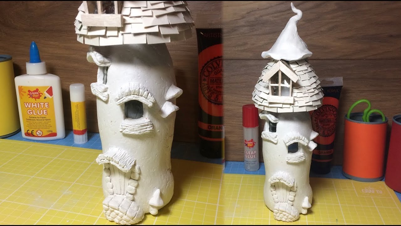 How To Make a Fantasy Mushroom House  ,Magic Mushroom, Paper Clay toadstool ,Fairy Ornament