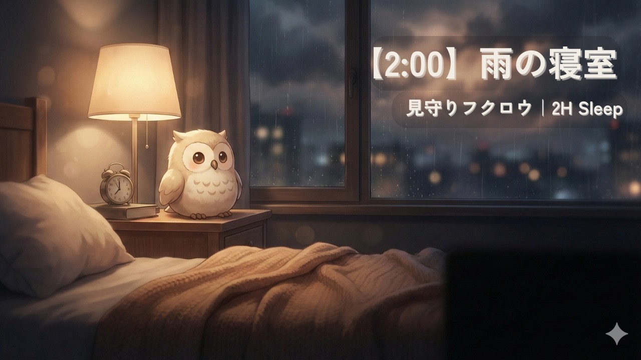 【2:00】Rainy Bedroom 2H｜Owl Watching Over You｜Sleep Lofi BGM