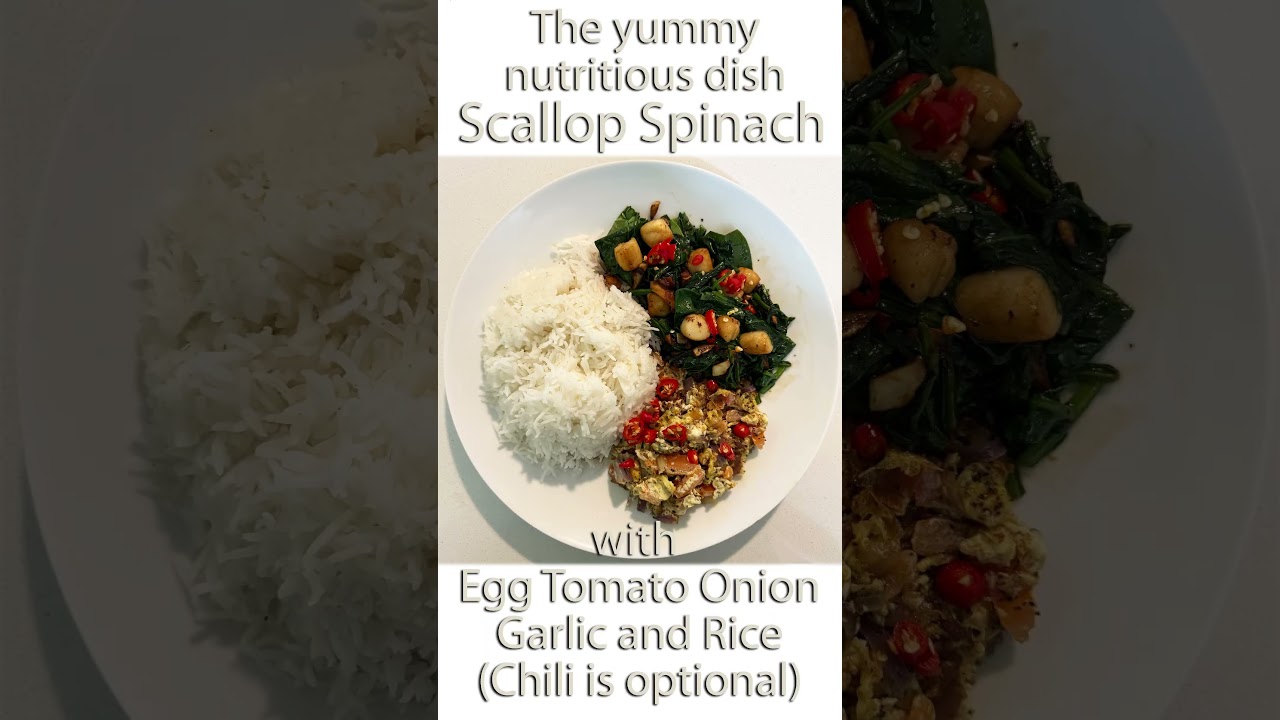 Let's cook the delicious scallop spinach dish. 