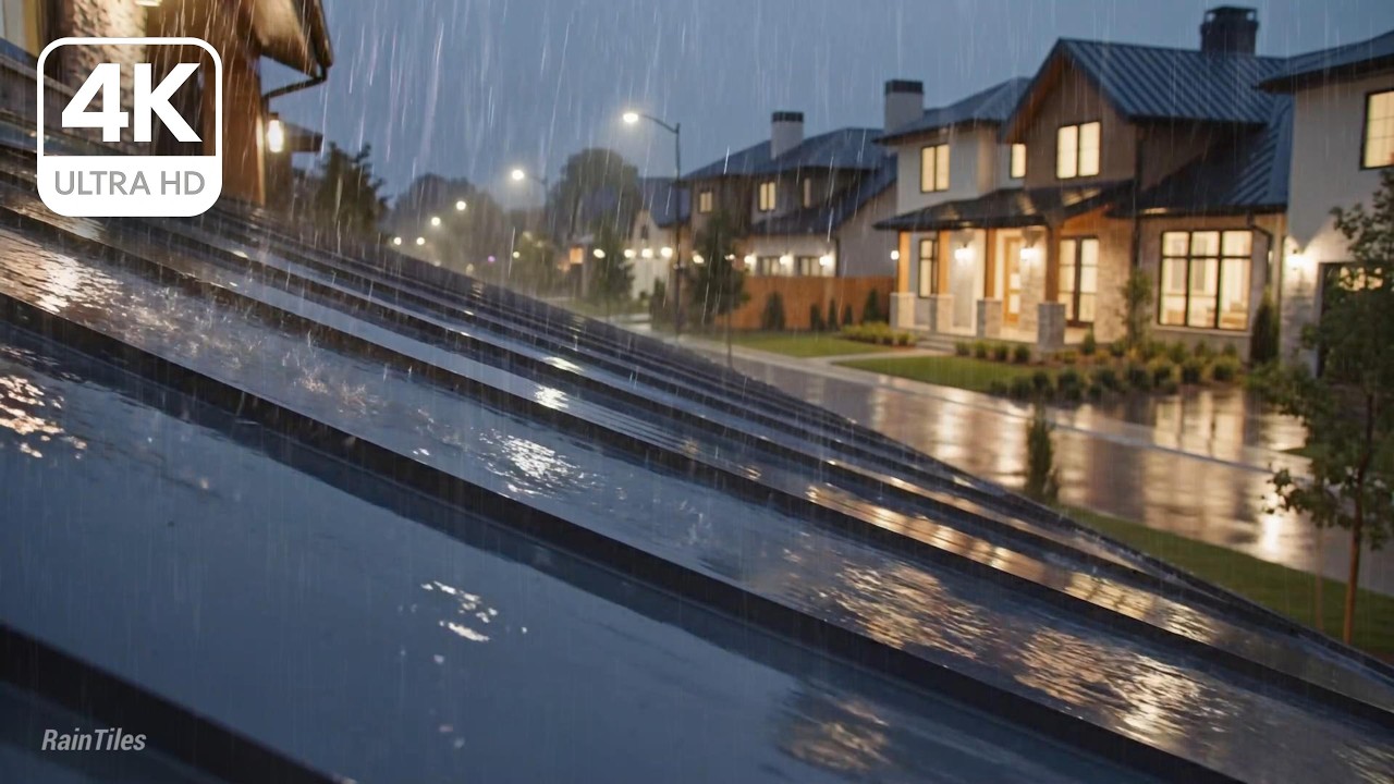 4K Rain on Roof Sounds at Night | Steady Metal Roof Rain for Deep Sleep