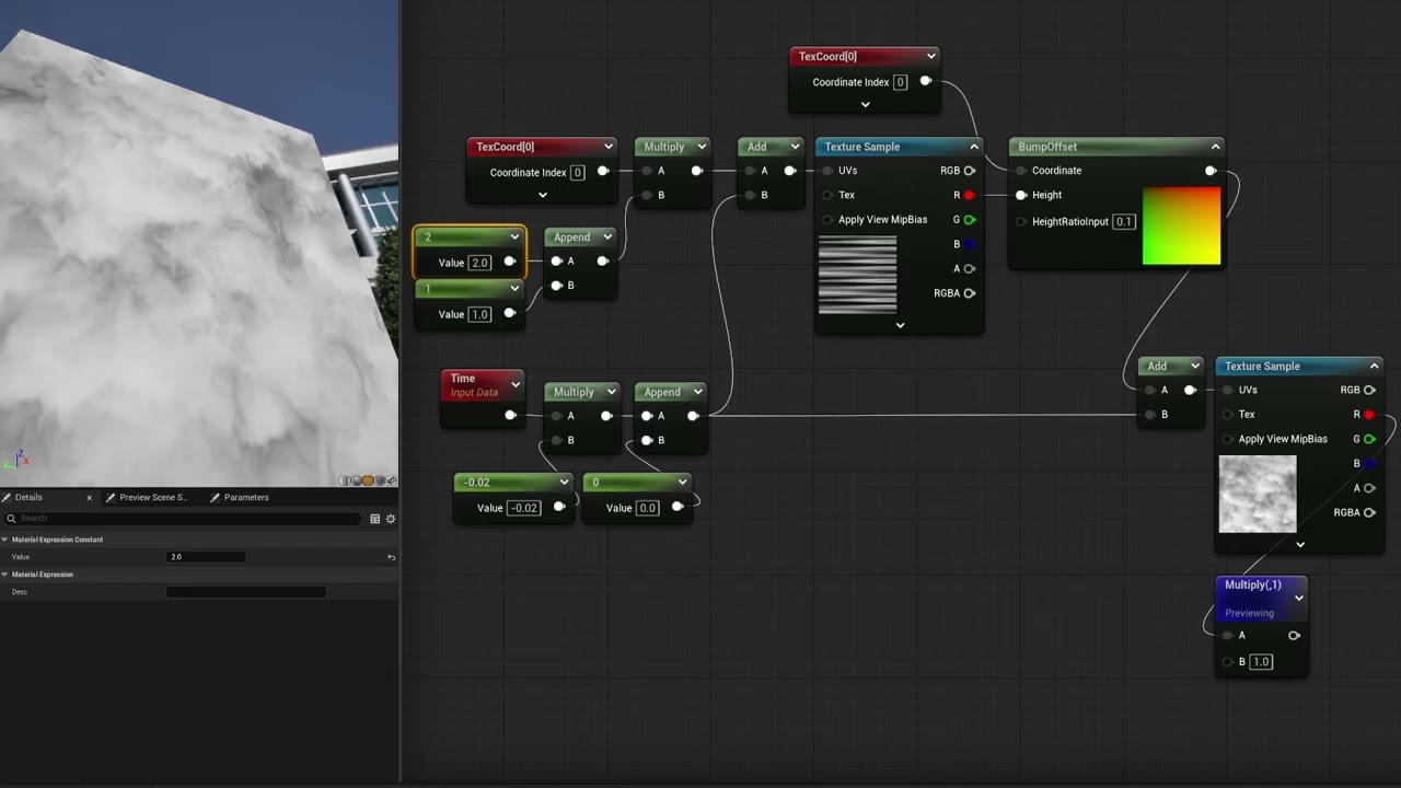Unreal Engine Material / BumpOffset node, texture with three-dimensional effect