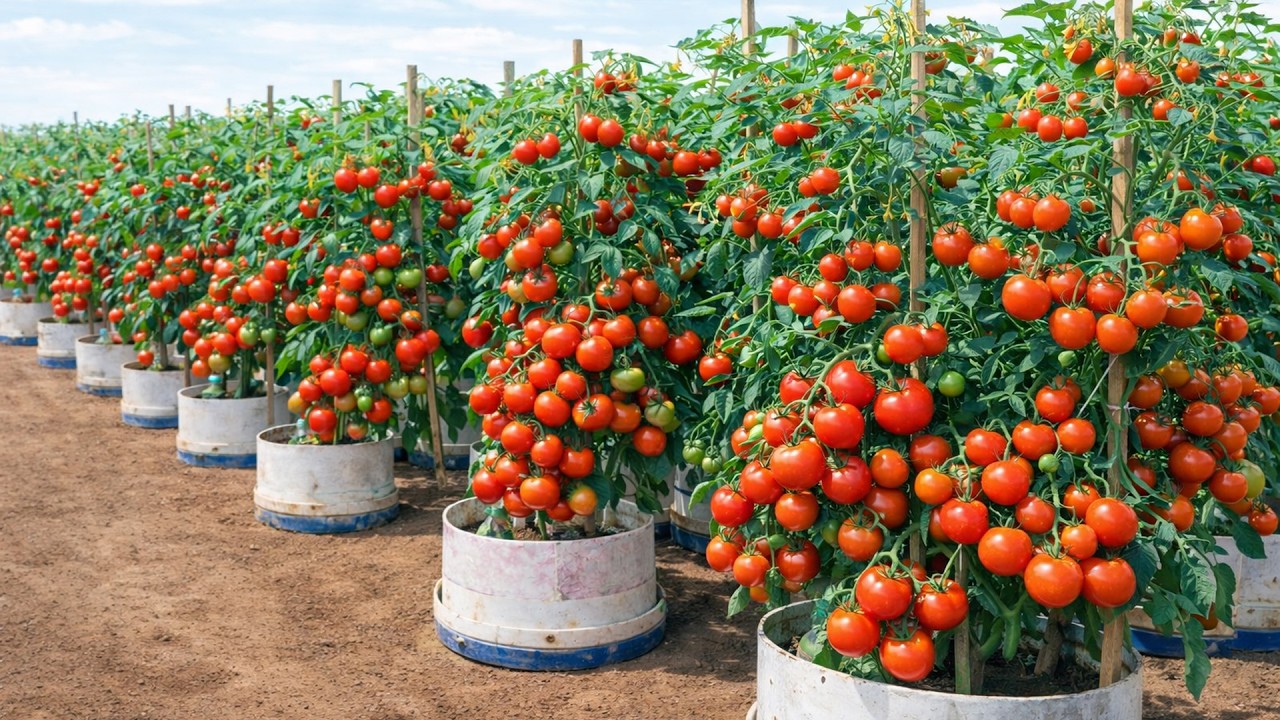 Balcony Tomato Garden Using Plastic Containers for Fresh Fruit