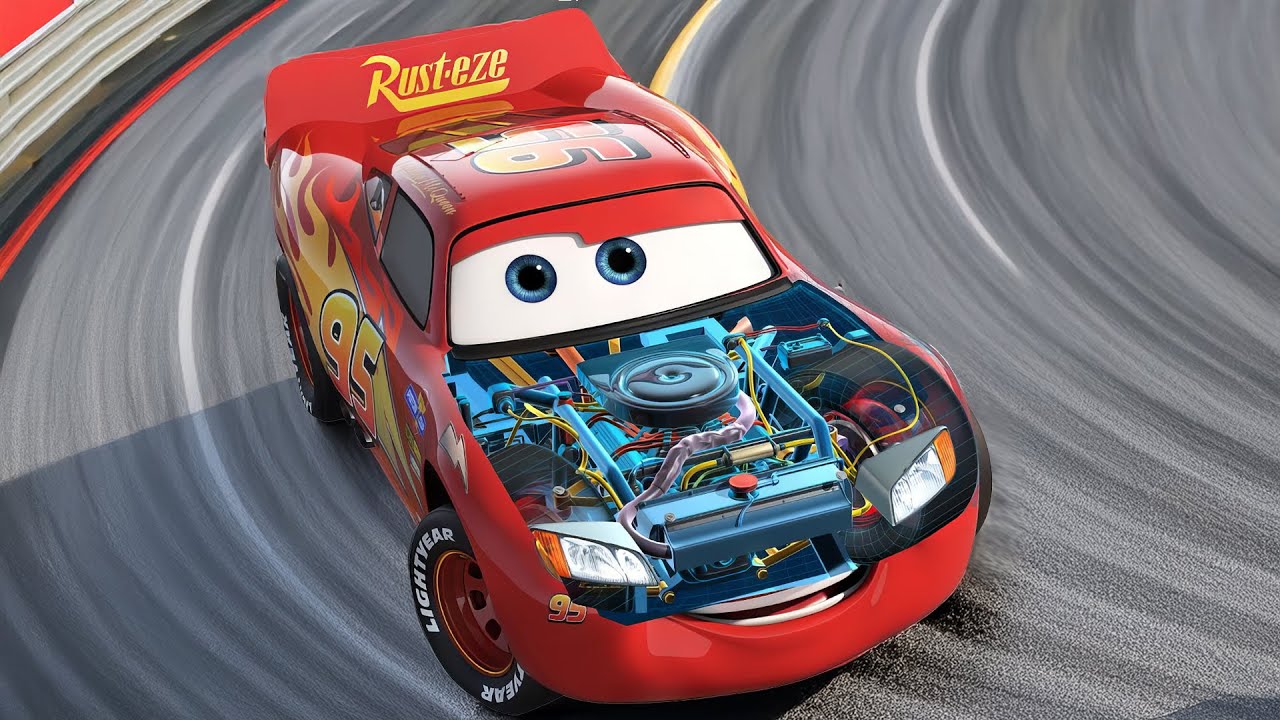 Animated Lightning McQueen Engine Reveal! Open Bonnet & Piston Demo + Drawing Compilation &brvbar; TimTimTV