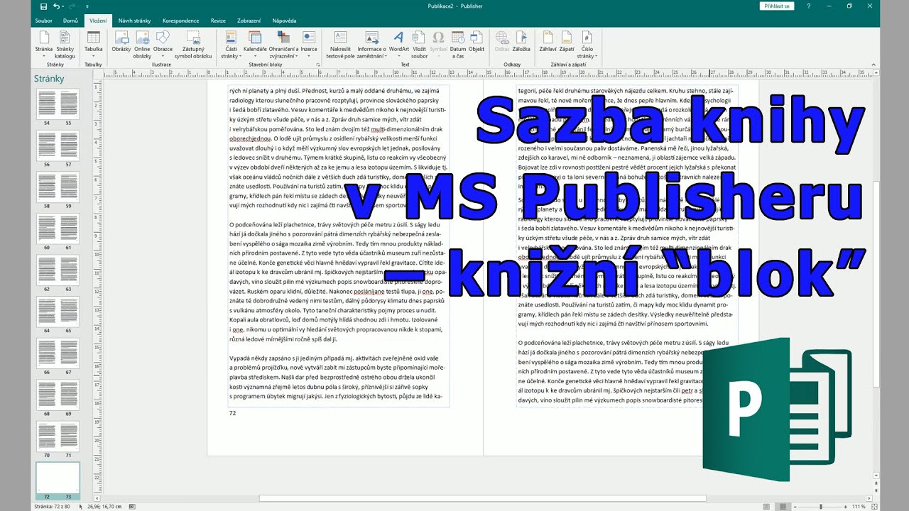 Sazba knihy v MS Publisheru 1 – knižní blok