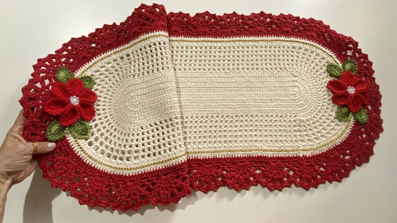 Passo a passo: 🌺BARRADO trilho de mesa oval 🌺#crochet #handmade #decoration #tutorial 
