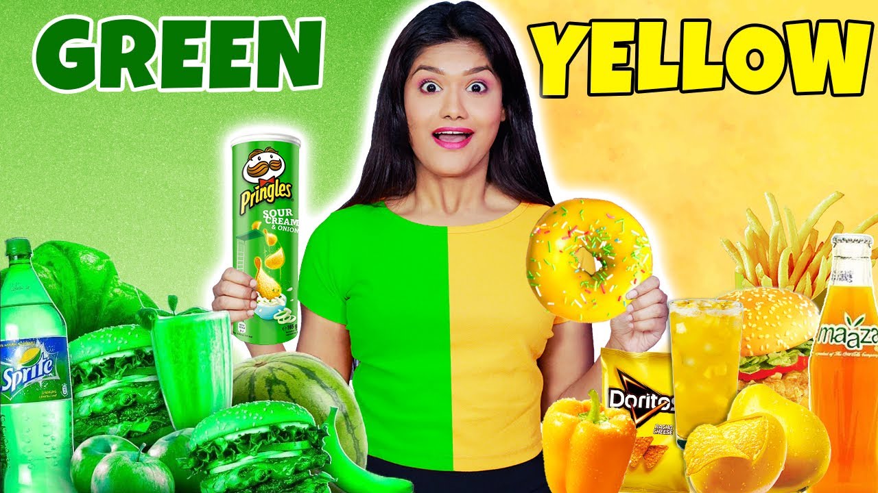 Eating Only ONE COLOR of Food Challenge | GREEN Vs YELLOW FOOD CHALLENGE