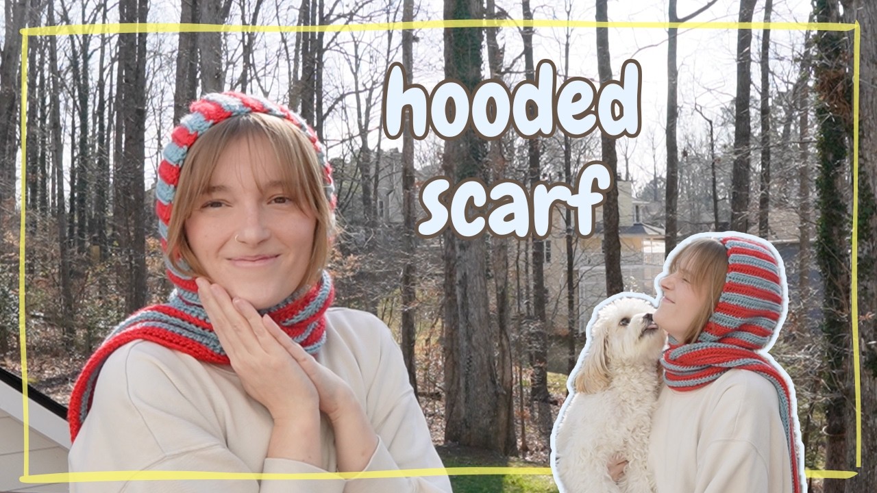 crochet hooded scarf tutorial | stripped crochet scoodie vlog