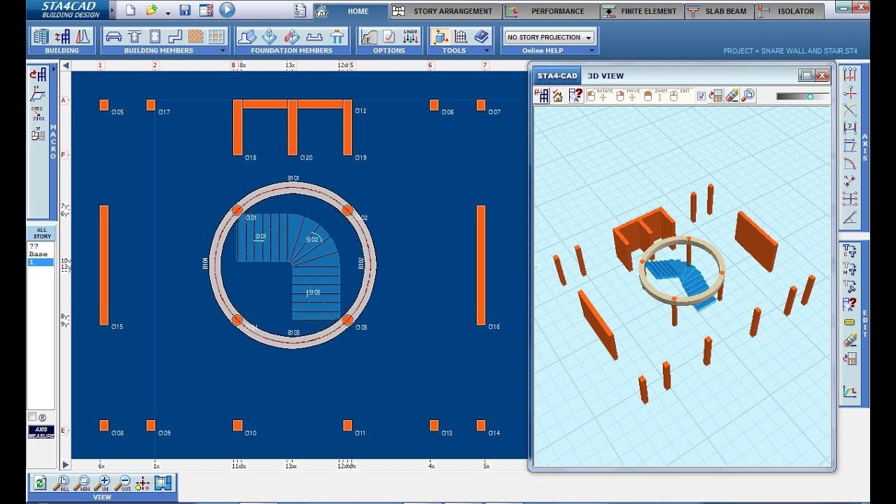 Share wall drawing method in STA4CAD structure software design lesson#24