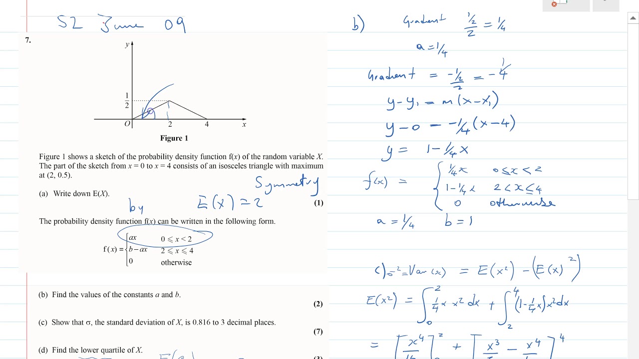 S2 Edexcel 2009 qu 7