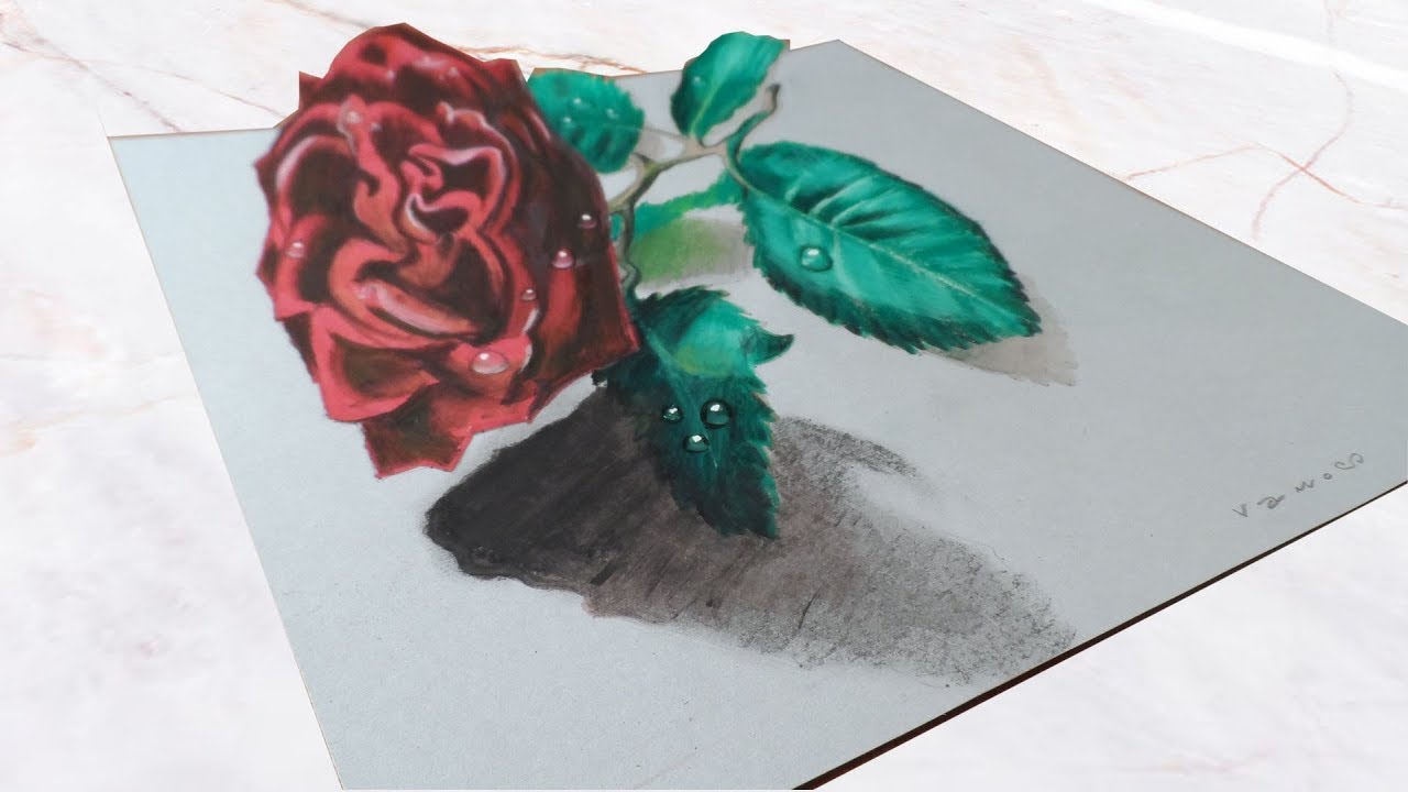 Drawing Rose Illusion -  3D Trick Art on Paper by VamosART