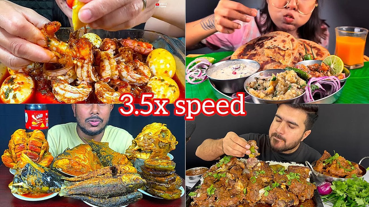 ASMR: Eating SEAFOOD EATING BIHARI SPECIAL😜😝SATTU PARATHA Spicy Pangas Fish Curry mukbang 