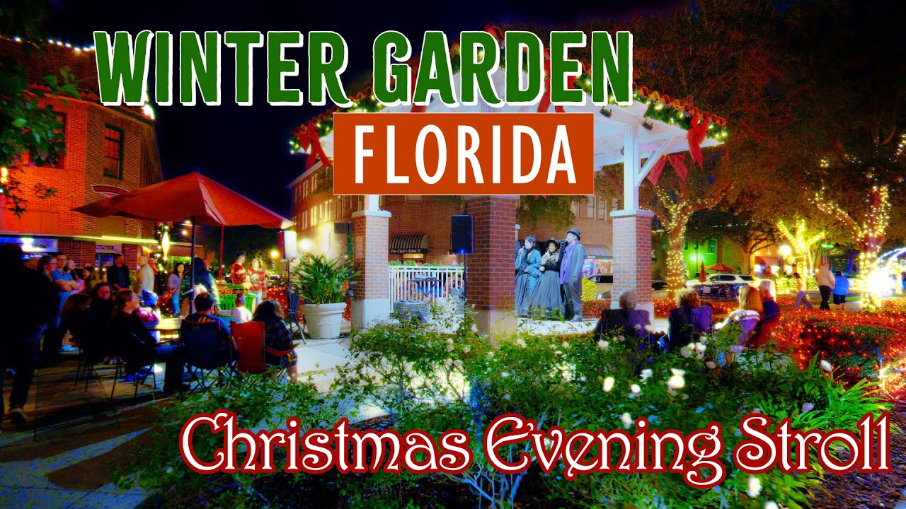 Winter Garden, FL USA - Christmas Evening Stroll - 4K Walking Tour