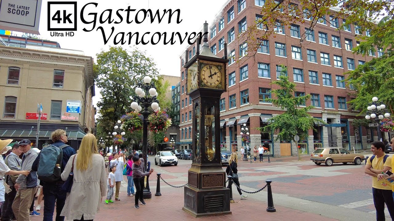 Steam Clock, Gastown walk 4K, Vancouver, Canada, Relaxing (Maple Tree Square to Stanley Park) Walk