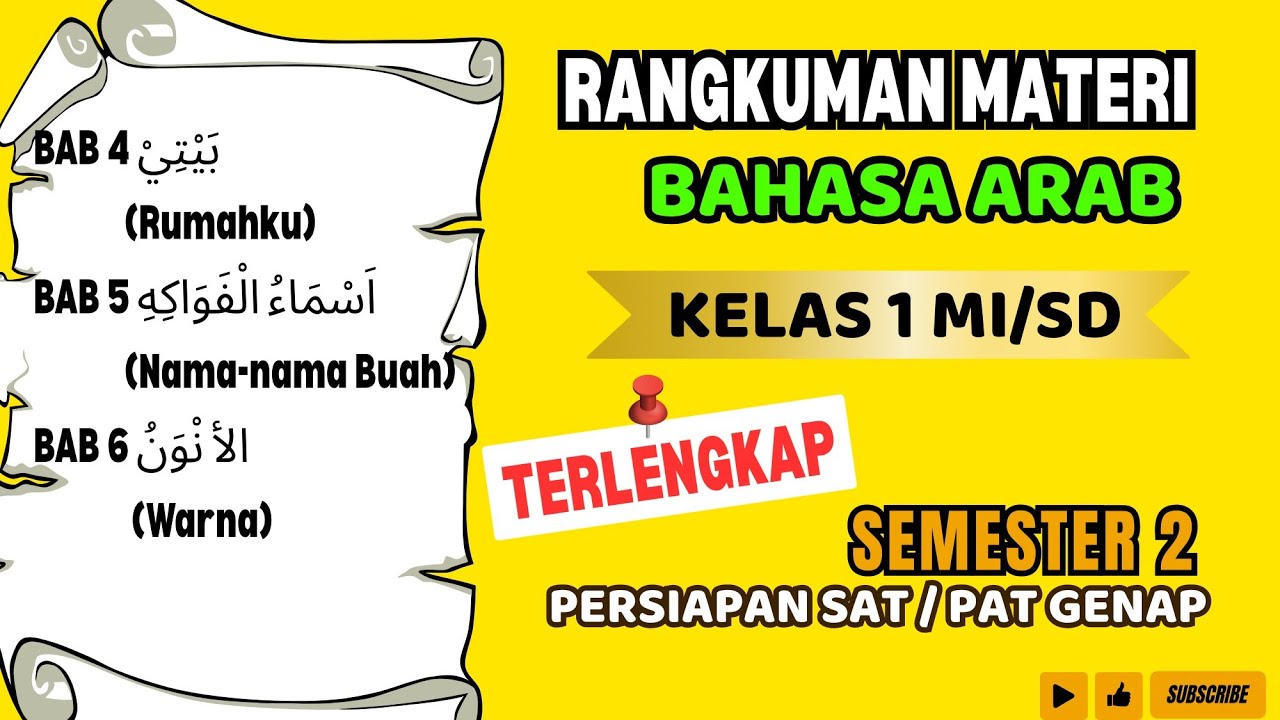 RANGKUMAN MATERI BAHASA ARAB KELAS 1 MI SEMESTER 2 || Rangkuman Materi PAT/ SAT GENAP