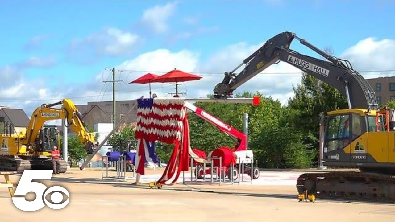 World's largest knitted American flag being knit in Bentonville