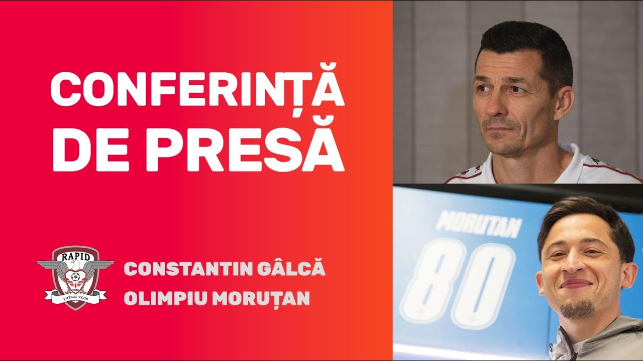 Conferință de presă Rapid » Constantin Gâlcă, împreună cu noul jucător al echipei, Olimpiu Moruțan