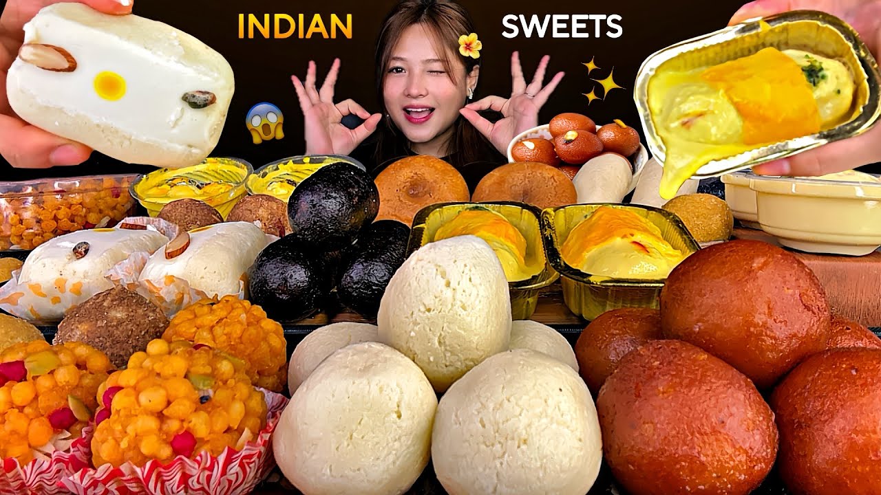 20 TYPES OF INDIAN SWEETS MUKBANG || EATING KALA JAMUN, RASBARI, CREAM CHAMCHAM & LADDU | 