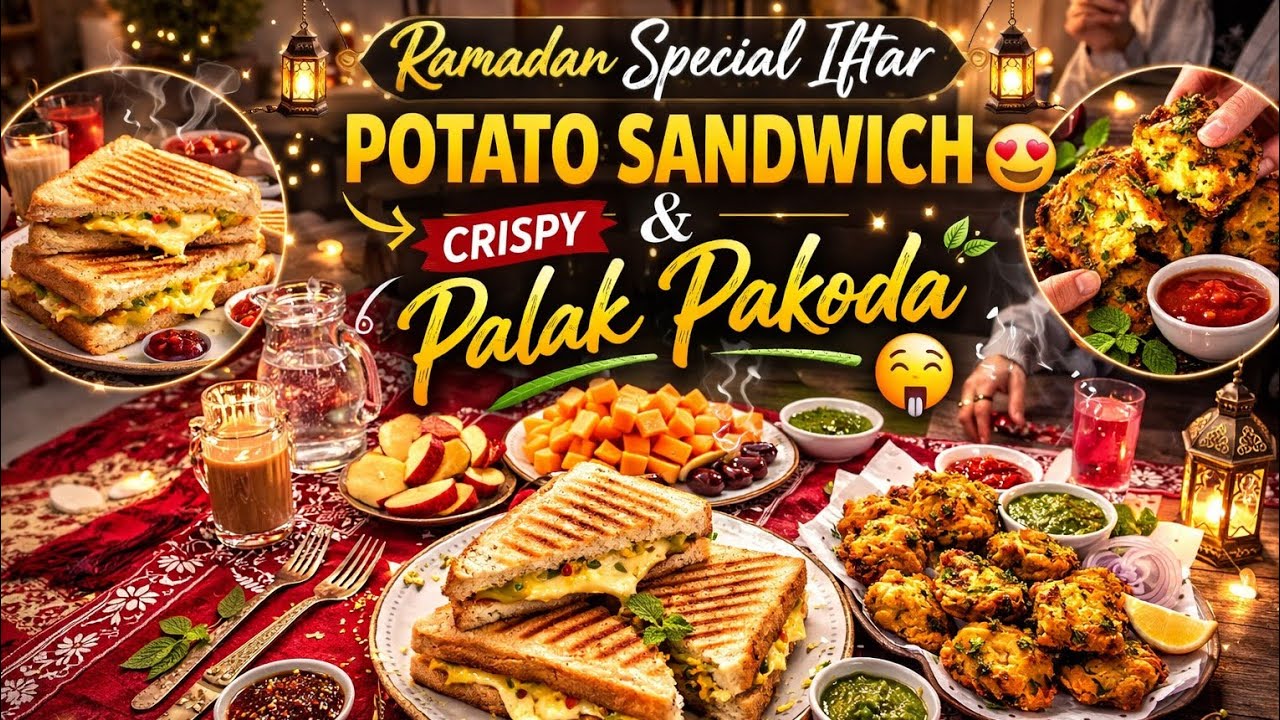 “Crispy Palak Pakoda & Cheesy Potato Sandwich 😍 | Ghar Ka Iftar Vlog”