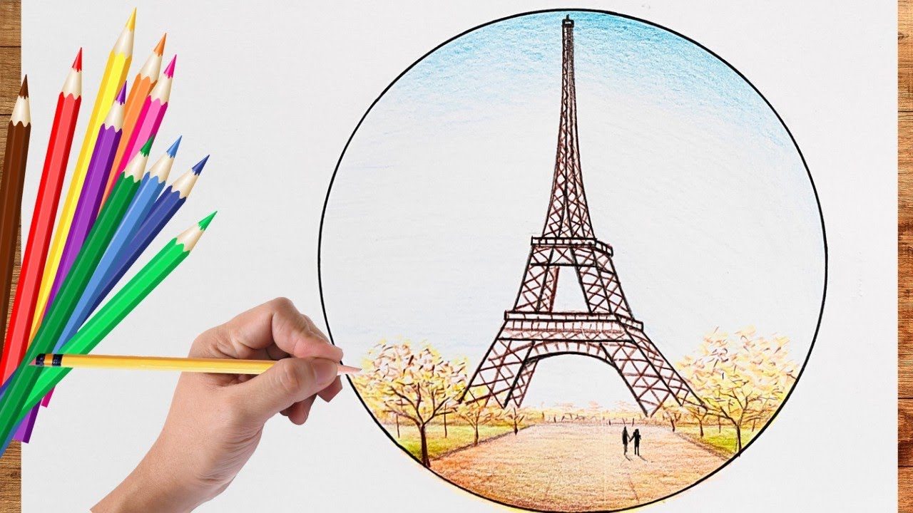 Como Desenhar Paisagem e Pintar Paris torre Eiffel