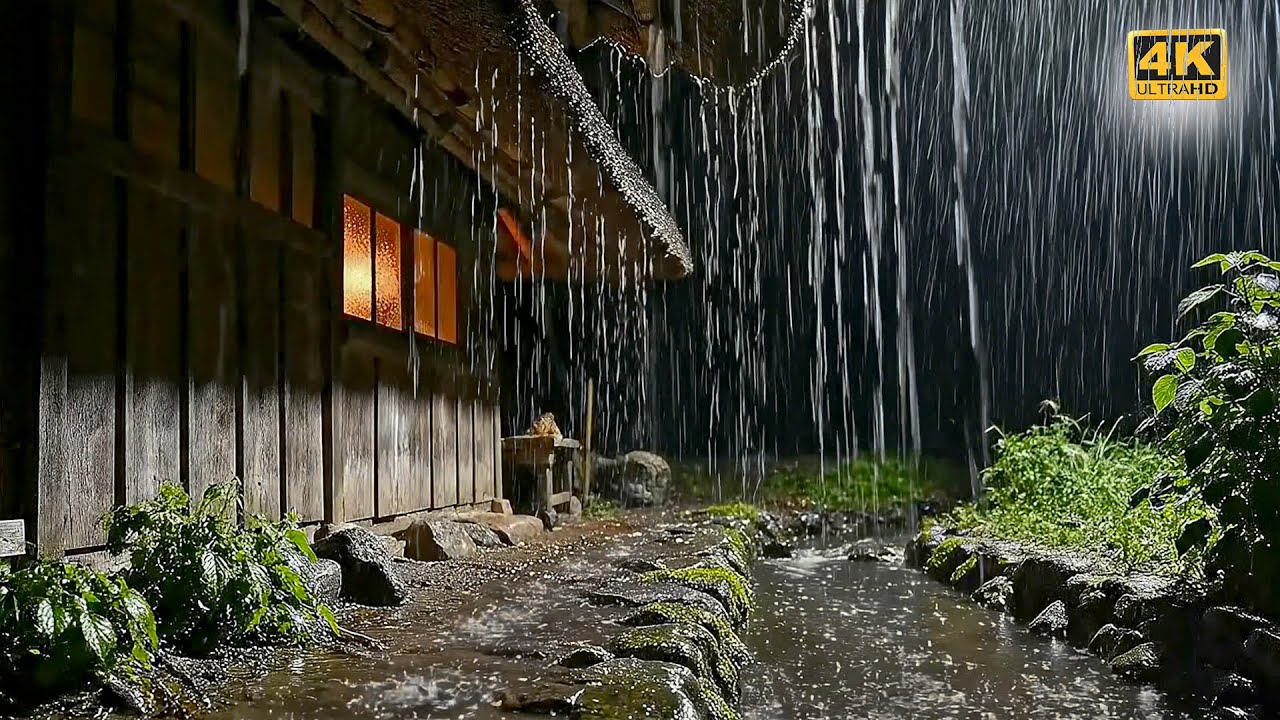 Fall Asleep Instantly under a Cozy Thatched Roof • Heavy Rain Sounds 10 Hours for Deep Relaxation