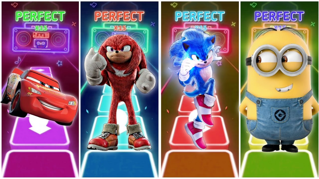 McQueen vs Knuckles vs Sonic vs Minions in Tiles Hop EDM Rush Game play🎶
