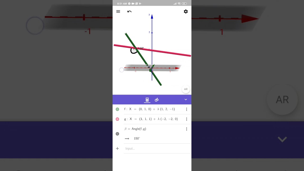 استخدام برنامج3D Calculator  Geogebra لتمثيل معادلات المستقيم في الفراغ للصف الثالث الثانوي