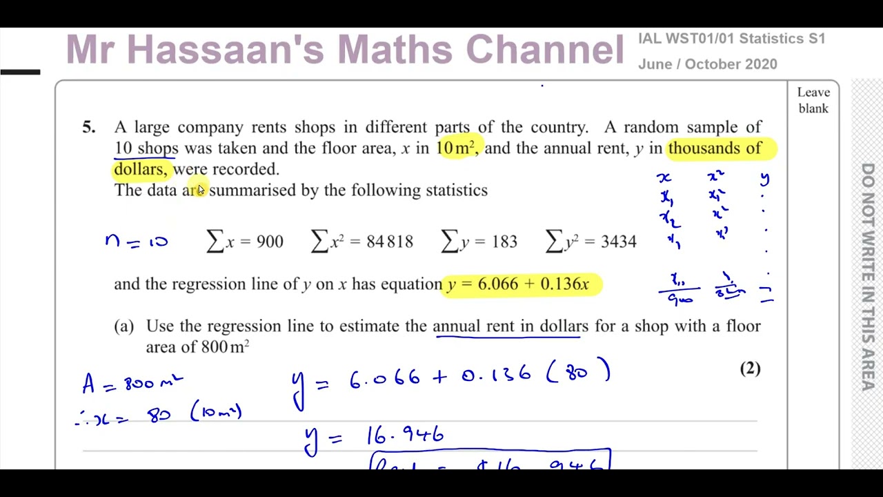 WST01/01, (IAL), Edexcel, S1, June/Oct 2020, Q5, Correlation & Regression, PMCC