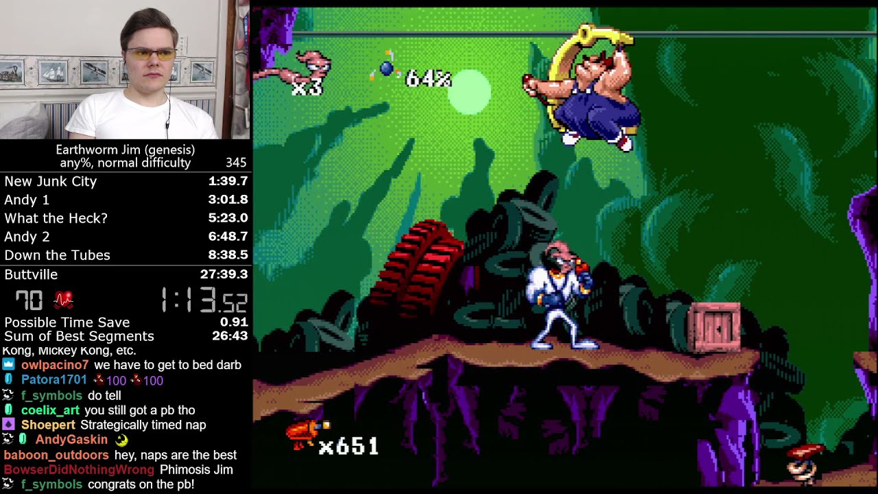 (27:26) Earthworm Jim any% (genesis, normal difficulty) speedrun