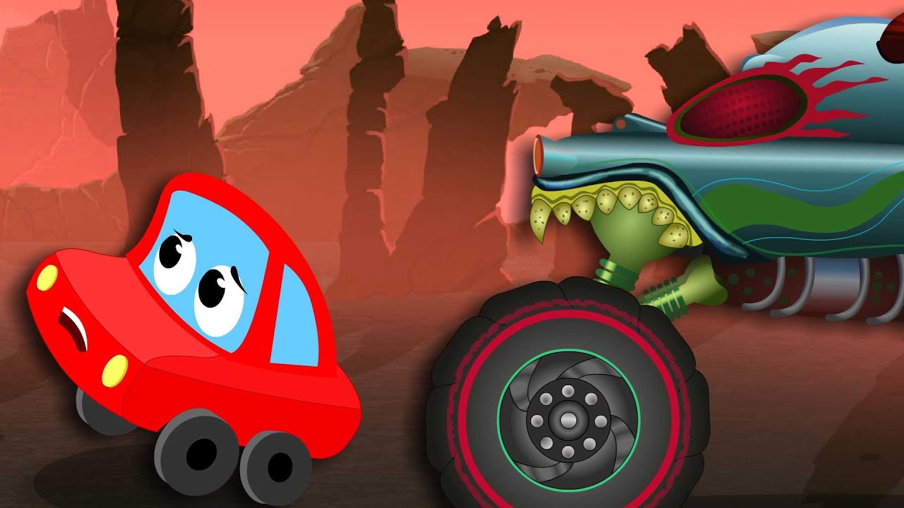 Little Red Car Rhymes - Run Little Red Car Run ! Little Red Car And The Haunted House Monster Truck