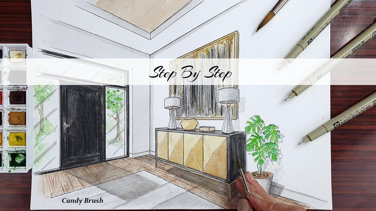 How to Draw A Modern Entryway in Two Point Perspective | Step By Step