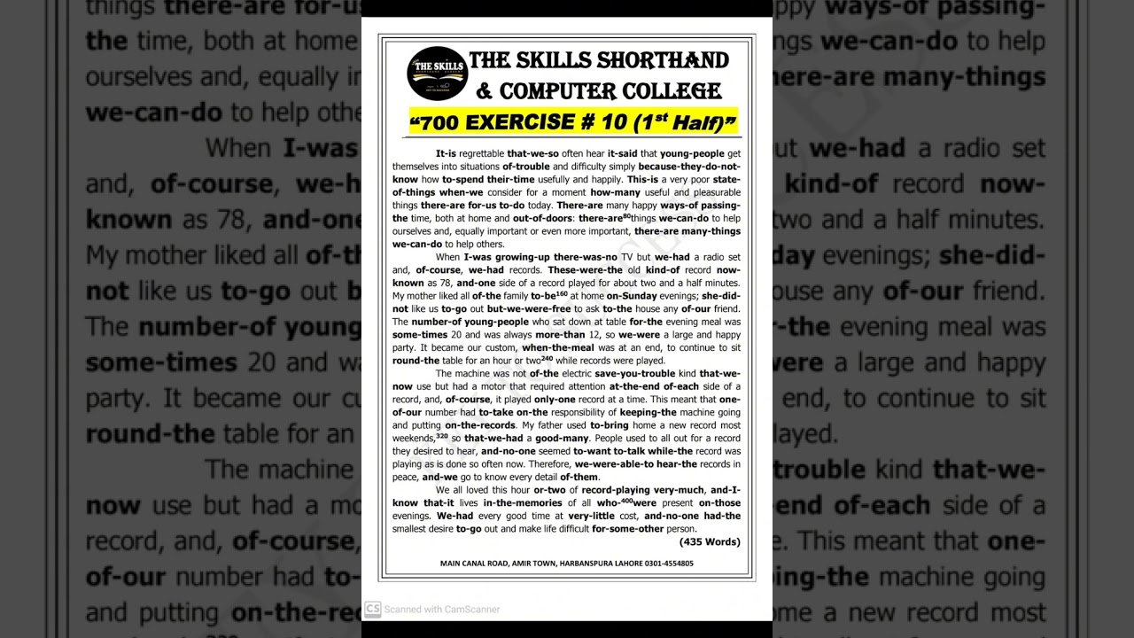 700 Common Words Ex # 10 1st Half l Dictation @ 70 wpm l The Skills Shorthand & Computer College