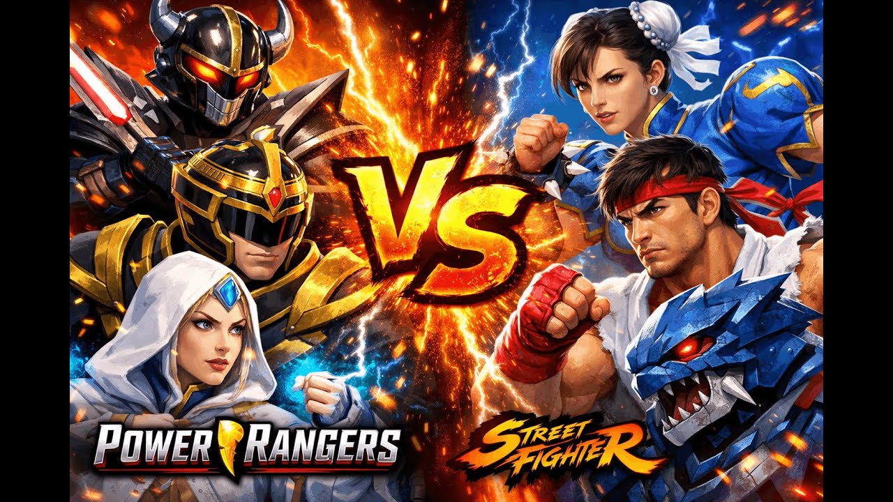 Power Rangers Mangna, trey, udonna vs chun Li, ryu, cenozoi