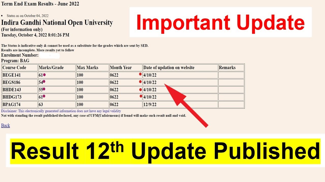 {Breaking News } IGNOU June 2022 Result 12th Update Published | Exam Form of Pending Result