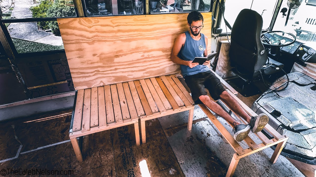 DIY Pullout SECTIONAL Couch Bed for our School Bus // Skoolie Conversion