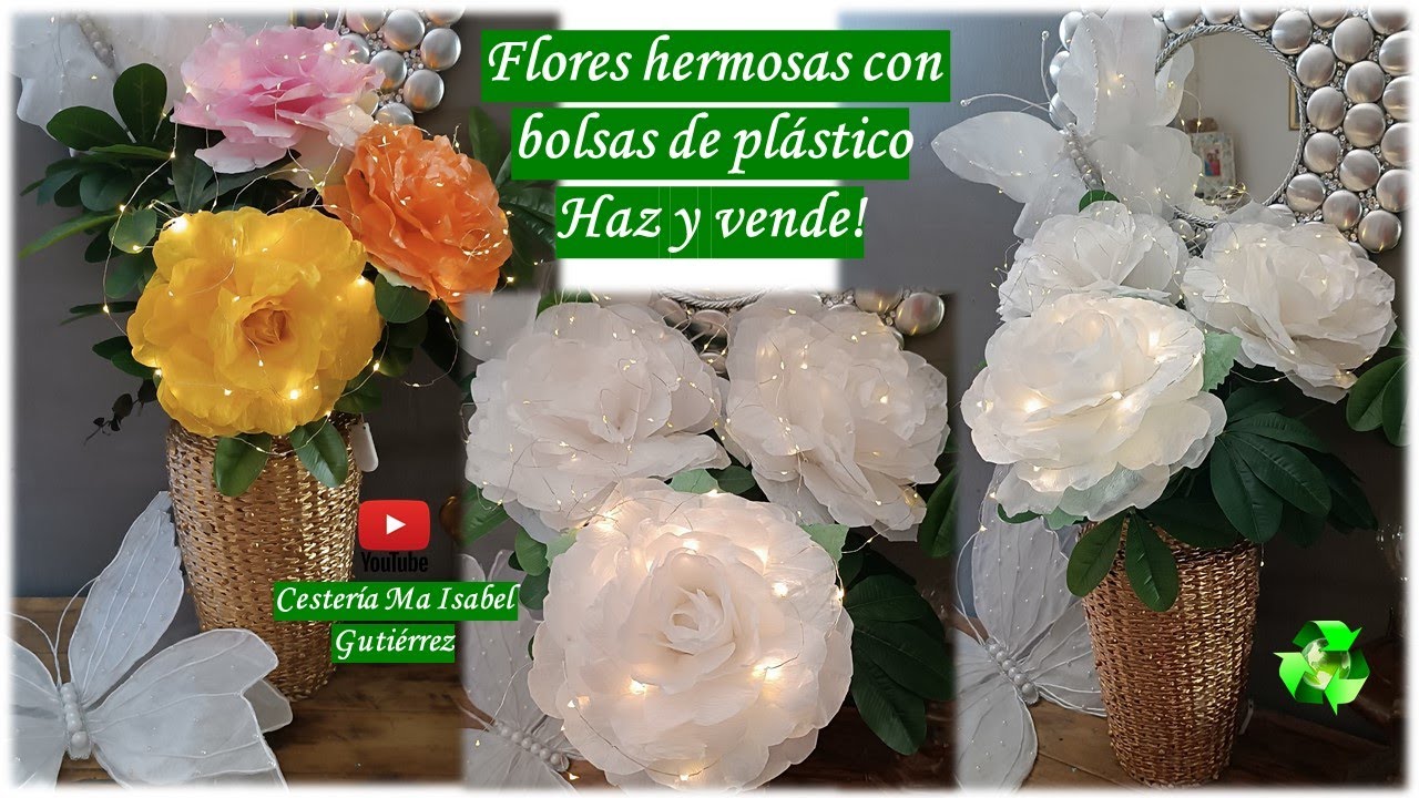 Flores grandes y hermosas con bolsas de plástico, Haz y vende!  Flowers with plastic bags