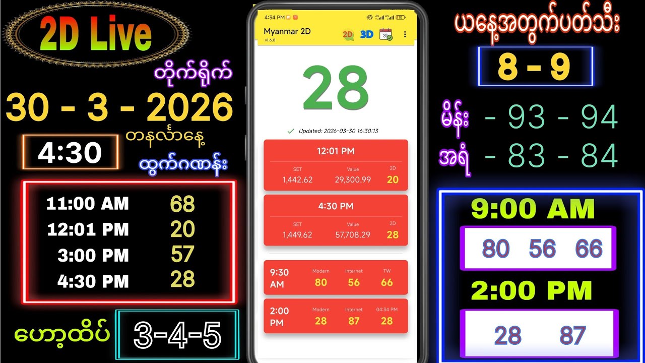 2d Live (30-3-2026) တနင်္လာနေ့ ညနေခင်း 4:30 #2dlivethutamg #2dlivev #2d #ဟော့ထိပ်