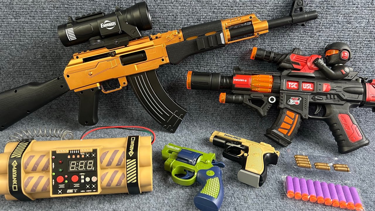 11-Minute Satisfactory Unboxing: Timed Bomb, Revolver, and Automatic Rifle Set  ASMR | Toy Review