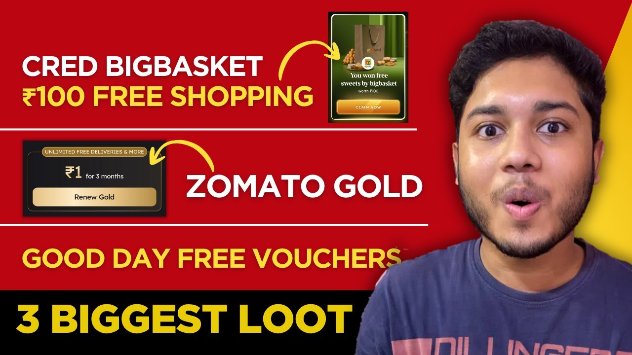 Cred Big Basket ₹100 Free Shopping, Zomato Gold In ₹1, Good Day Free Biscuit And Vouchers