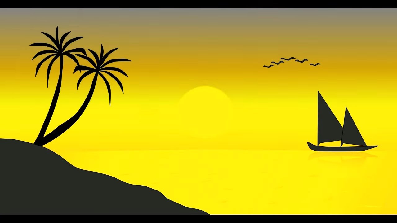 Draw #Sunset Scenery In #PowerPoint - Step by Step.