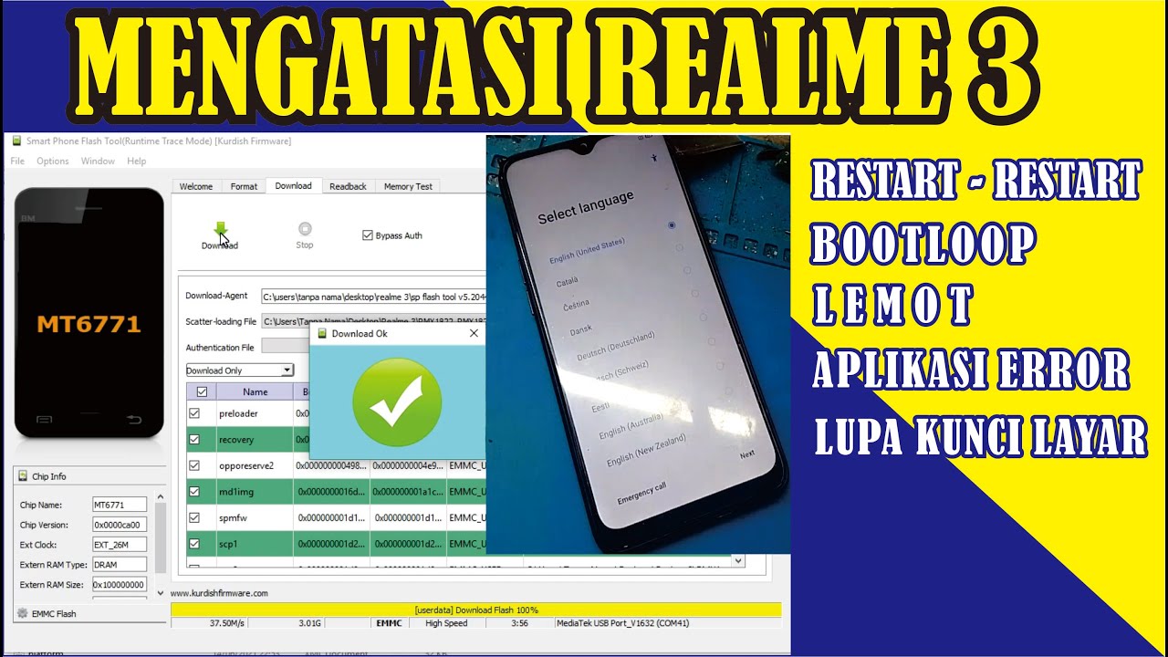 Flash realme 3 Bootloop, Restart - restart, hang logo, Lemot