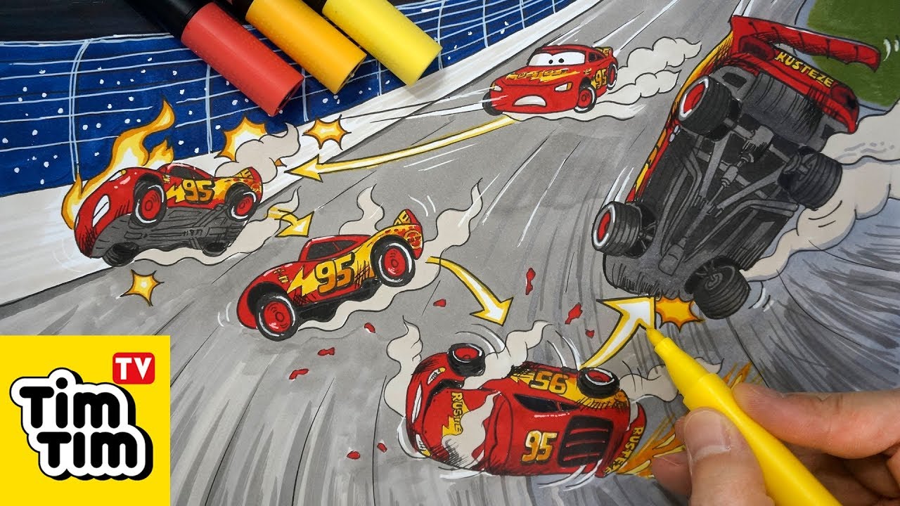 How to draw LIGHTNING McQUEEN lost control before the crash from CARS 3 Movie Clip All Trailers