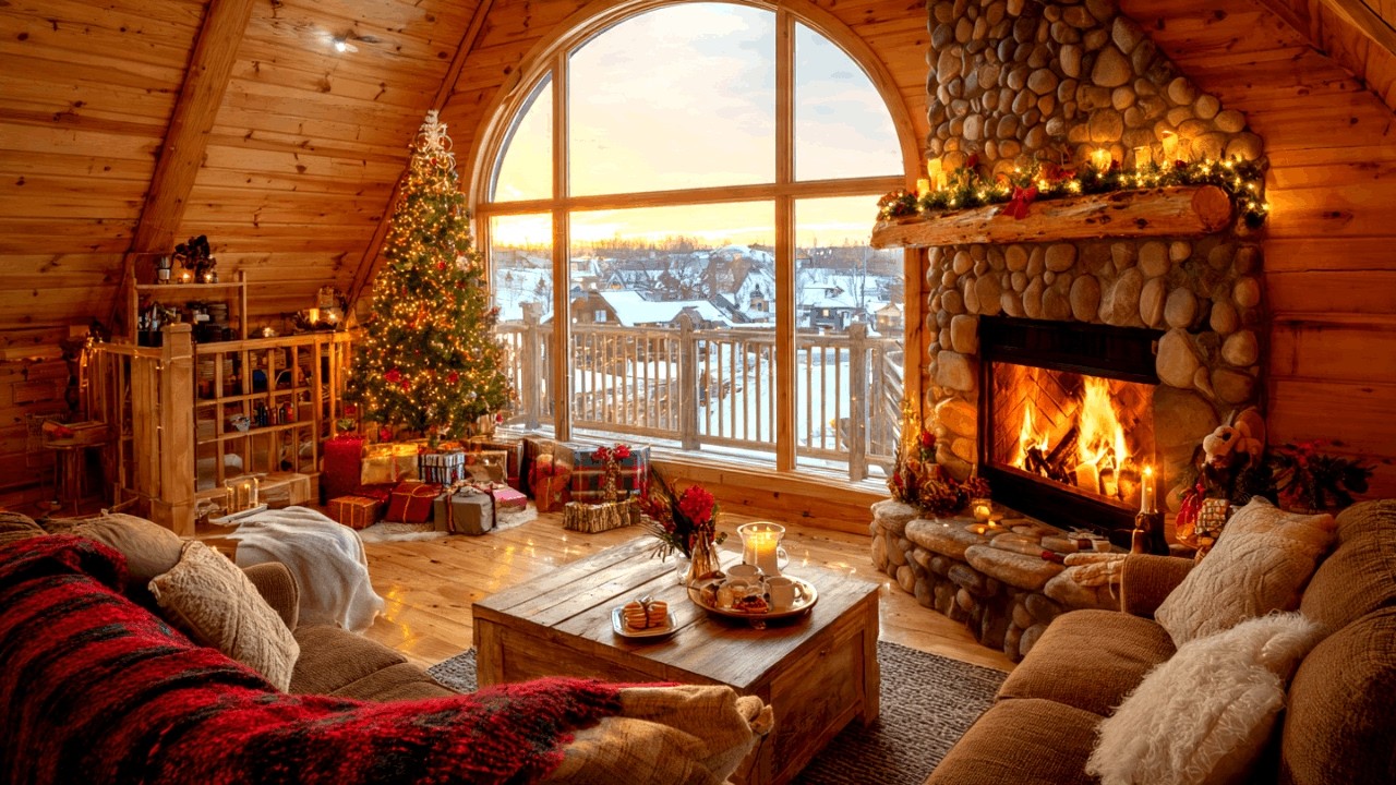 Christmas Coffee Shop Jazz with Fireplace for Work Focus and Relaxing Festive Nights
