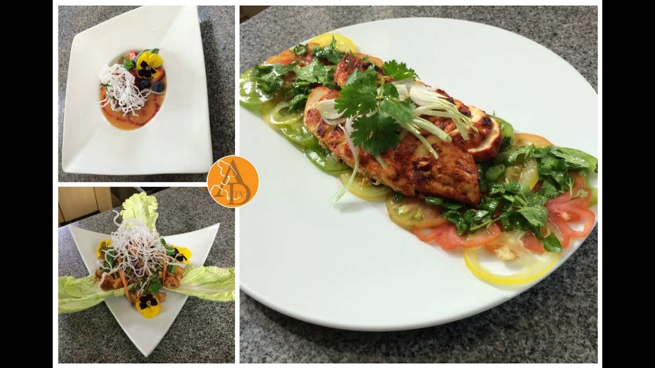 Salade Thaï aux crevettes|Suprêmes de poulet Tandoori|Soupe melon cerises poêlées