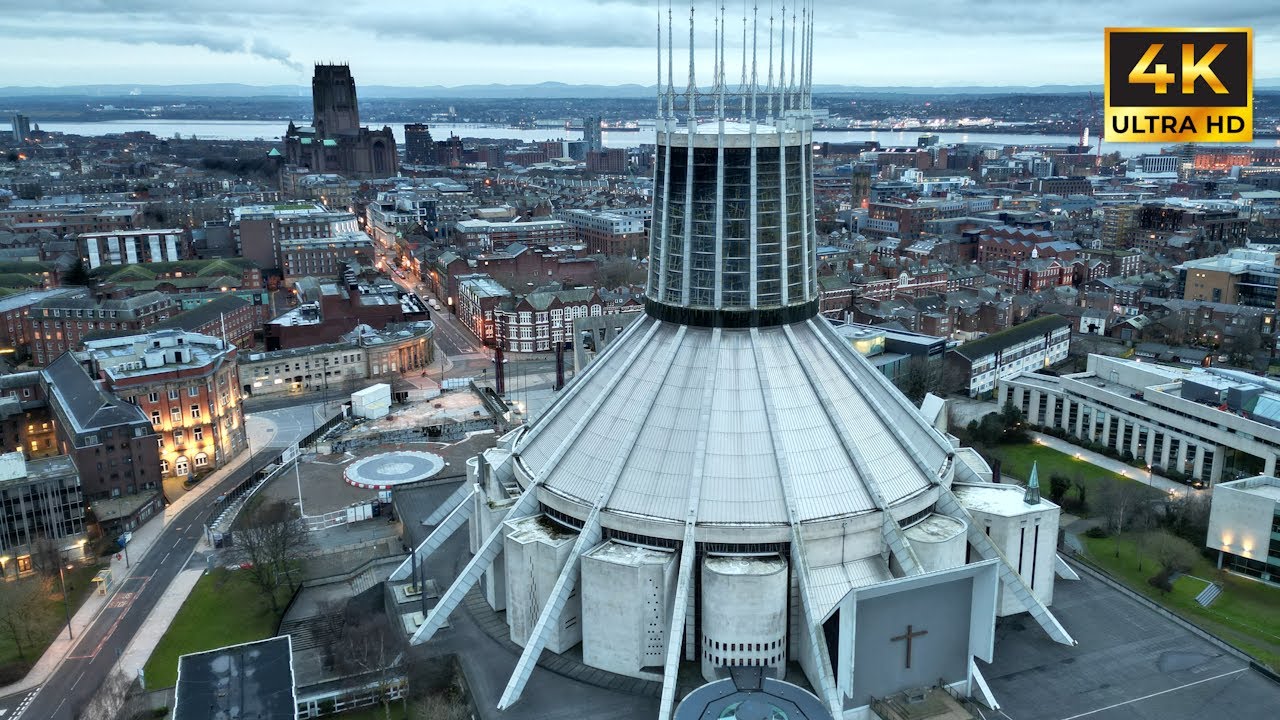 Liverpool, England Cathedrals, StLuke’s & Radio City | 4k Drone Footage