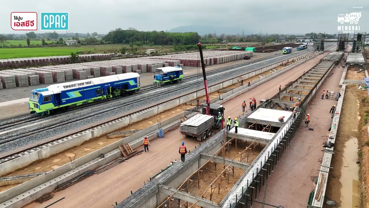 งานติดตั้งแผ่นพื้นคอนกรีตอัดแรง ซีแพค งานทางรถไฟรางคู่ สถานีจังหวัดเชียงราย