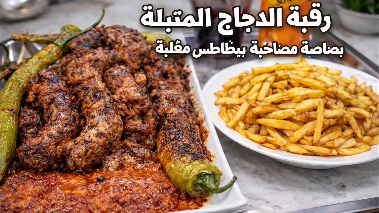 #وصفة رقبة الدجاج متبلة بصلصة حارة🌶 وبطاطس مقلية 🍟بنة لاتقاوم.
