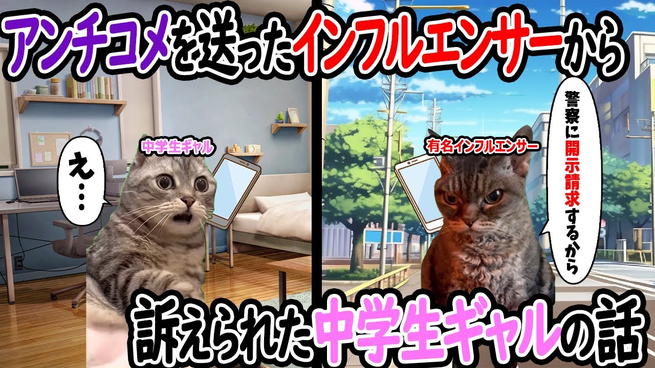 【ほぼ実話】アンチコメを送ったインフルエンサーから訴えられた中学生ギャルの話【猫ミーム】【猫マニ】
